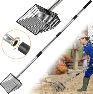 10Inch Large Metal Chicken Poop Scooper, 24 to 68" Long Chicken Coop Litter Scoo - Picture 1 of 7