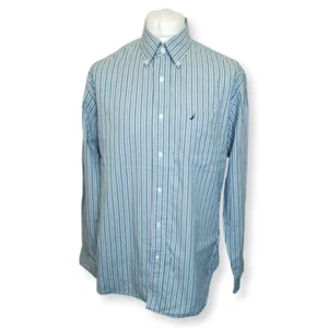 Nautica Shirt Mens Size XL Green Long Sleeve Striped Pattern Button Up Shirt - Picture 1 of 14