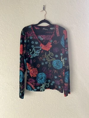 LYNN RITCHIE Silk Blend Multicolor Abstract Embroidery Shirt Top XL - Image 1 of 4