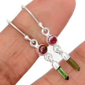 Natural Pink & Green Tourmaline 925 Sterling Silver Pendant Jewelry CE26318 - Picture 1 of 1