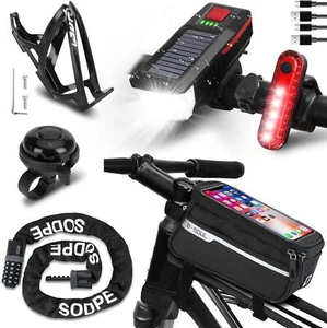 Bicycle Accessories - USB Rechargeable Light Set, Lock, Water Cup Seat, Bag,Bell - Picture 1 of 7