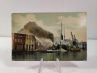 1912 Postcard Fire Boat At Work Cleveland Ohio, boats, smoke, people