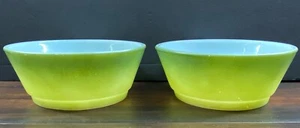 Fire King Bowls Green Dessert Ice Cream Vintage Avocado Color Oven Safe Lot Of 2 - Picture 1 of 11