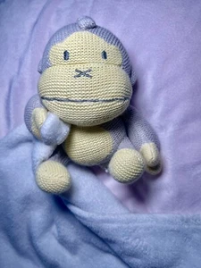 Baby Bum Crochet Monkey Duke Yellow Gray Plush Knitted Lovey Blanket Toy - Picture 1 of 7