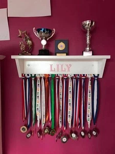 Personalized Medal Hanger Trophy Shelf - Dowel Bar - Picture 1 of 10