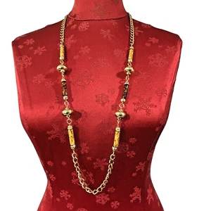 Collar de cadena con cuentas vintage cuentas de estación de una sola hebra gruesas marrón dorado - Imagen 1 de 7