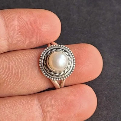 Pearl 925 Sterling Silver Handmade Beautiful Fine  Ring All Size Available - Image 1 of 4