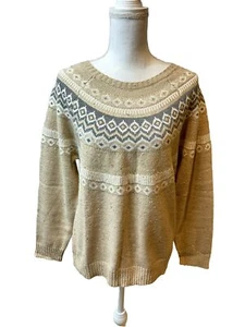NWT Weatherproof Vintage Women's M Medium Fair Isle Nordic Beige Sweater - Picture 1 of 5
