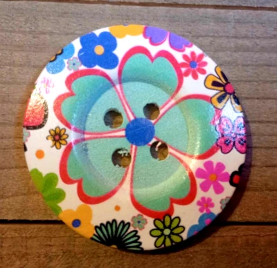 Botón de costura floral multicolor artesanía madera redonda 4 agujeros 2"  Foto 1 de 2