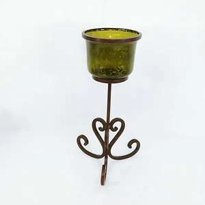 Candelabro Soporte de Acero Desplazamiento Pesado Verde Vidrio Craquelado Parabrisas 17" - Imagen 1 de 8