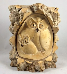 OWL With Baby Statue Hand Carved From Crocodile Wood With A lot Of Details - Picture 1 of 6