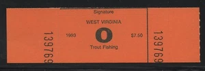 1993 West Virginia State Revenue Trout Stamp $7.50 Code "O" Self Adhesive - Picture 1 of 1