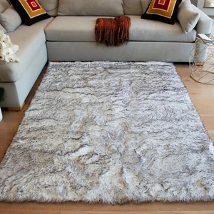 RugBerry 5x7 ft Faux Fur Sheepskin Area Rug Soft Fluffy Carpet Rugs Black White - Picture 1 of 6