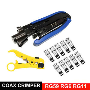 RG59 Compression Connector Tool BNC Coax Cable Crimp Male Kit For CCTV Cameras