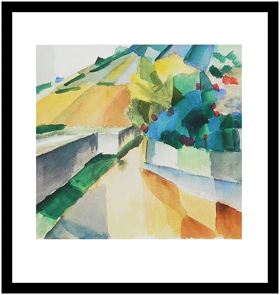 August Macke Poster Kunstdruck Bild im Alu Rahmen Weinberge am Murtensee 48x46cm - Bild 1 von 1