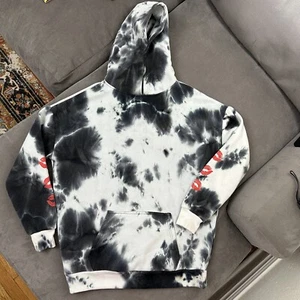 Snood Oversized Black White Tie Dye Sweatshirt Small XO Lips Turtleneck Cozy - Picture 1 of 7