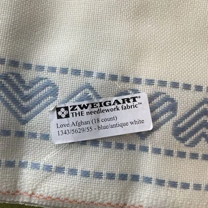 Zweigart 18 Count Blank Sweetheart Afghan 42" x 55" (1.1yds) Blue/Antique White - Picture 1 of 3