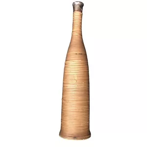 Tall Thin Coil Art Pottery Distressed Vase Tan Brown 19”Hx4.25”W Home Decor - Picture 1 of 4