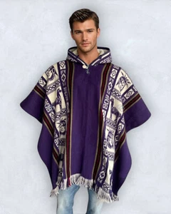 Alpaca Poncho hooded purple | Soft & Comfortable Wool | Inca Design Handcrafted - Picture 1 of 9