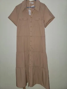 Lucky Brand Women Dress 2X Ginger Root Maxi Shirt Button Up Short Sleeve NEW - Picture 1 of 4