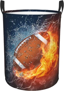American Football Ball in Fire and Water round Laundry Hamper Sport Rugby Storag - Picture 1 of 12