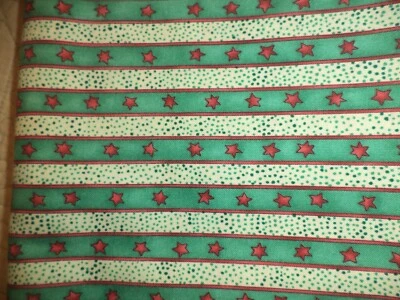 RJR Fabrics Cotton Green Stripes Stars 2004 Duck The Halls 2 Yds - Image 1 of 2