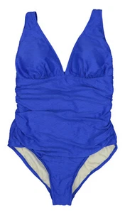 Swim Solutions Textured Solid Plunge Neckline Mio One Piece Bathing Suit NWT - Picture 1 of 1