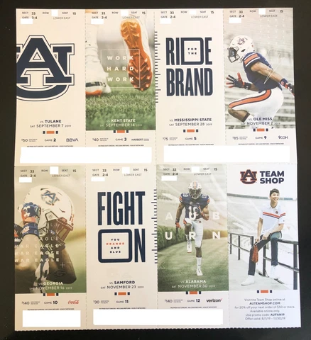 2019 Auburn Tigers Football Collectible Ticket Stub - Choose Any Home Game Cover