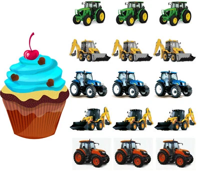 Traktor Bagger Muffin Tortenaufleger Tortenbild Geburtstag Party Deko neu essbar - Bild 1 von 4