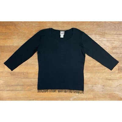 Camisa vintage tejida mezcla seda talla pequeña/mediana años 90 negra dorada con flecos Foto 1 de 4