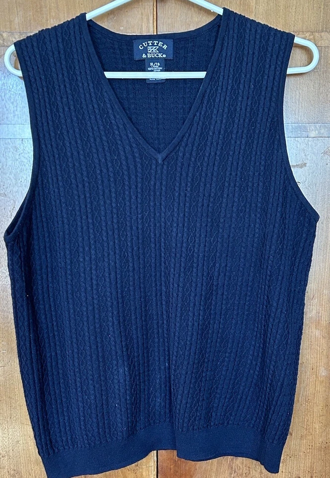 Chaleco para mujer Cutter And Buck tejido con cable de algodón azul marino talla XL Foto 1 de 4