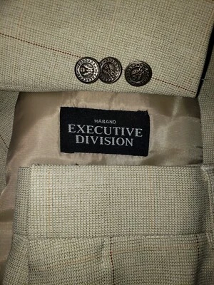 Haband Suit Mens 42R 41x30 Beige Tattersal Plaid Interview Metal Buttons Classy - Image 1 of 4