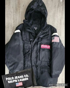 Vintage Polo Ralph Lauren Jeans Co NASA Black Puffer Down Parka Jacket XL RARE - Bild 1 von 16