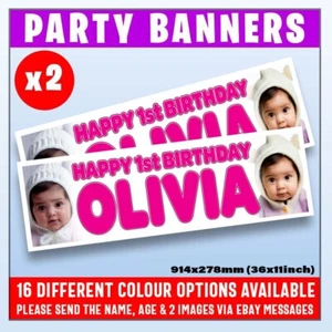 Personalised Photo Banner Banners Birthday x2 Christening Any Event Party 16 Col - Picture 1 of 33
