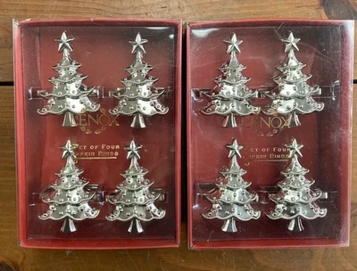 * 8 * Lenox Napkin Rings Holiday Noel Silver Tone Christmas Trees ~ 2 Boxes of 4 - Image 1 of 4