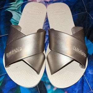 Havaianas Slip on Sandals Aqua Metalic womens 33-34 - Picture 1 of 5