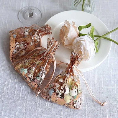 12 BOLSOS FAVOR BODA POLIÉSTER 4"x5" metalizados oro rosa cordón fiesta Foto 1 de 4