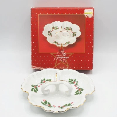 Bon Ton Christmas Holly Bowl Candy Dish w/ Box - Image 1 of 4