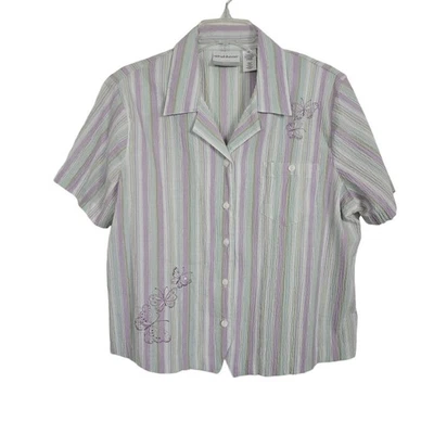 Alfred Dunner  Embroidery Floral Striped  Beaded Grannycore Shirt Collared 16P - Image 1 of 4