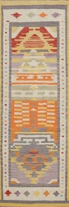 Vibrant Geometric Pattern Kilim Runner Rug Flat-Weave Reversible Carpet 3x10 - Picture 1 of 11