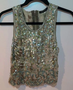 Boston Proper shirt size 4 Flapper gray silver rhinestone sequins 1920s Look - Picture 1 of 4