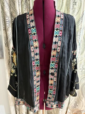 Chaqueta Kimono Johnny Was Eno Boho Seda Bordada Pintuck, Multi M $585 Foto 1 de 4