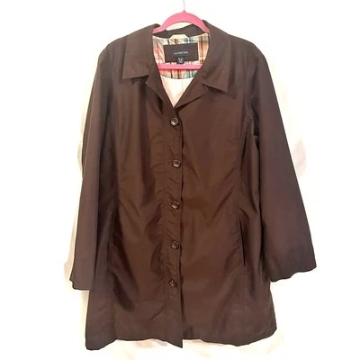 Lands End Womens Brown Trench Coat Size XL 18-20 Petite Lined Classic Mid Length - Image 1 of 4