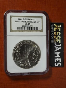 2001 D UNCIRCULATED SILVER BUFFALO COMMEMORATIVE DOLLAR NGC MS69 FROM C & C SET - Picture 1 of 2