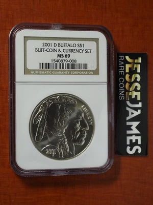 2001 D UNCIRCULATED SILVER BUFFALO COMMEMORATIVE DOLLAR NGC MS69 FROM C & C SET - Image 1 of 2