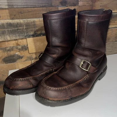 Vintage Lands’ End Boots Size 8.5M Brown W/ Back Zip Up Front Gold Buckle Strap. - Image 1 of 4