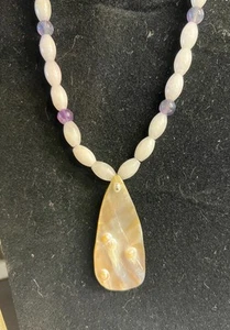 Vintage Rose Quartz Amethyst Necklace Blister Pearl Pendant - Picture 1 of 9