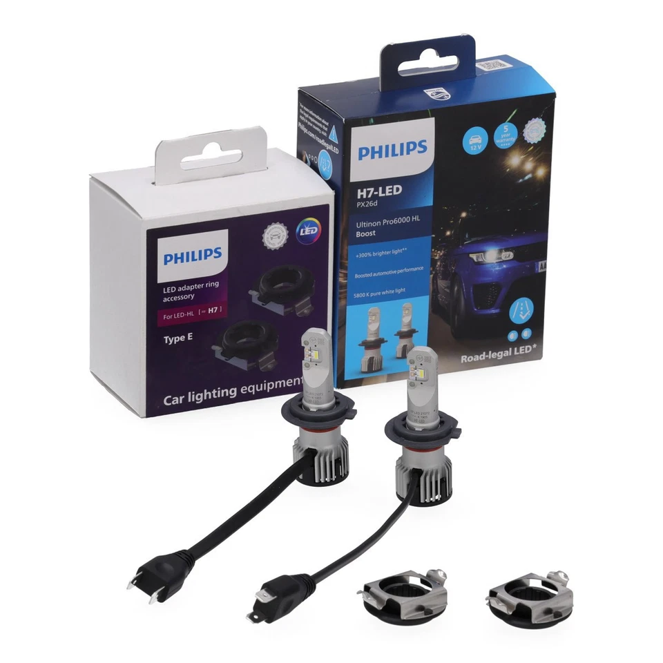 2x PHILIPS Ultinon Pro6000 HL Boost H7 LED + Adapter für VW TIGUAN MERCEDES W205 - Bild 1 von 3