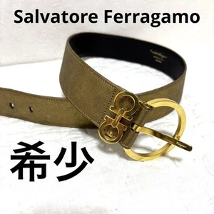 Salvatore Ferragamo Waist Belt women Black Gold Gancini Bukle from Japan - Picture 1 of 24