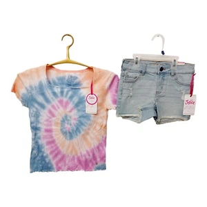 Justice Girls Short Set-12/14-Rib Knit Square Neck Top-Classic Denim Shorts 12S - Picture 1 of 7